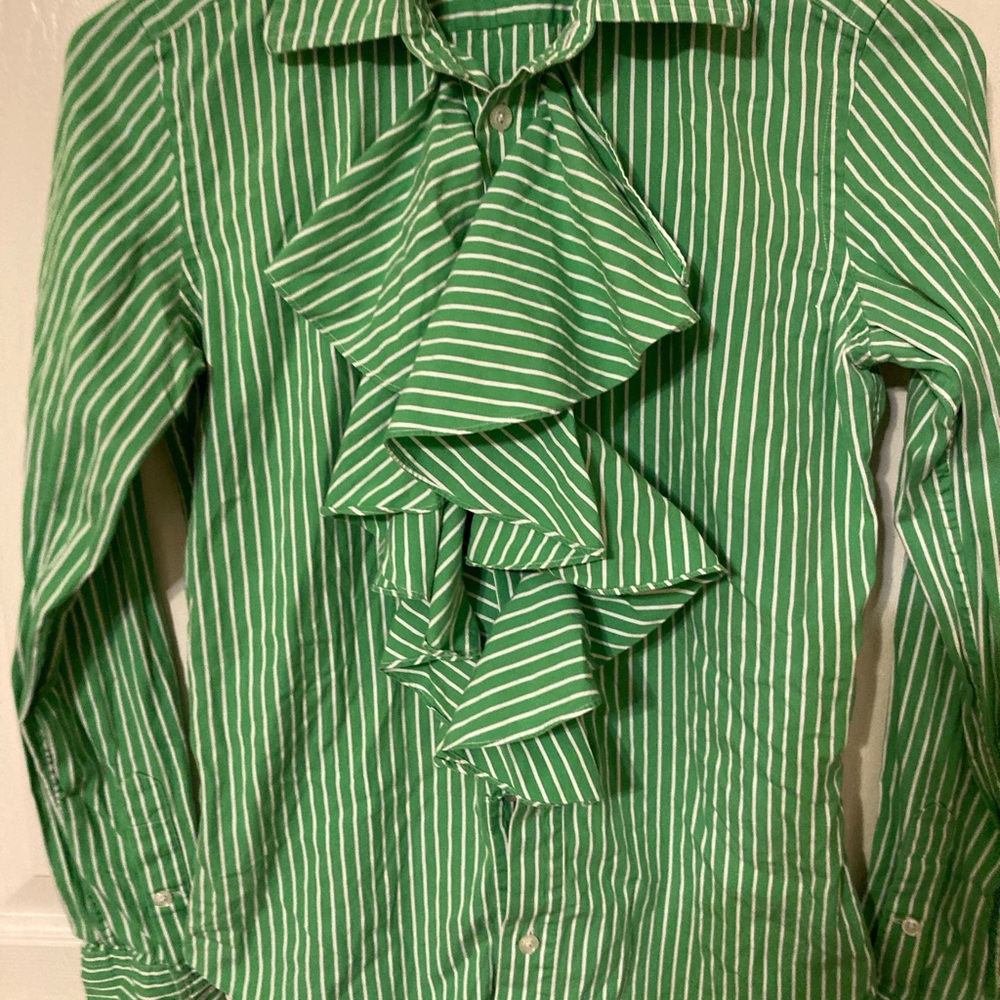 Ralph Lauren button down blouse with ruffle ptp 18 length is 24